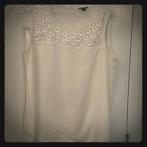 Ann Taylor M sleeveless white beaded top #A00046T